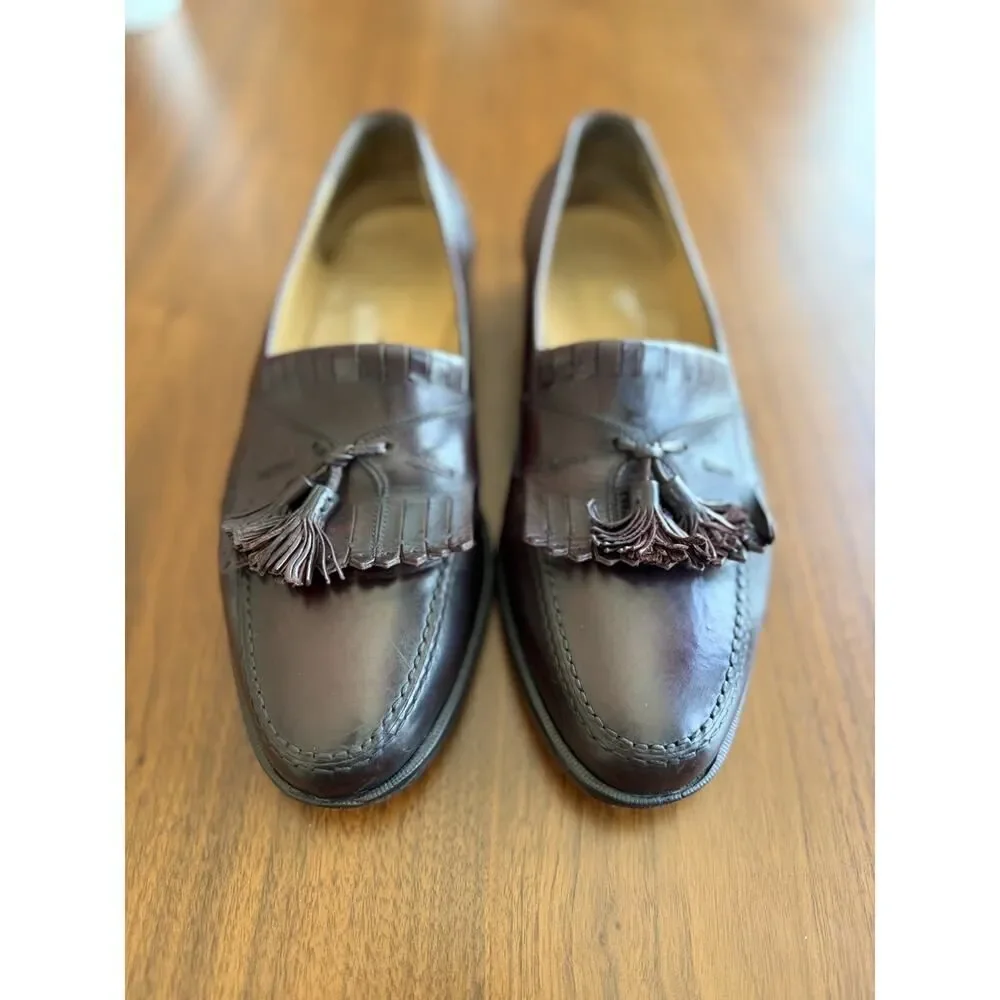 Johnston & Murphy Cellini Brown Leather Kiltie Tassel Loafers 10D Made in Italy